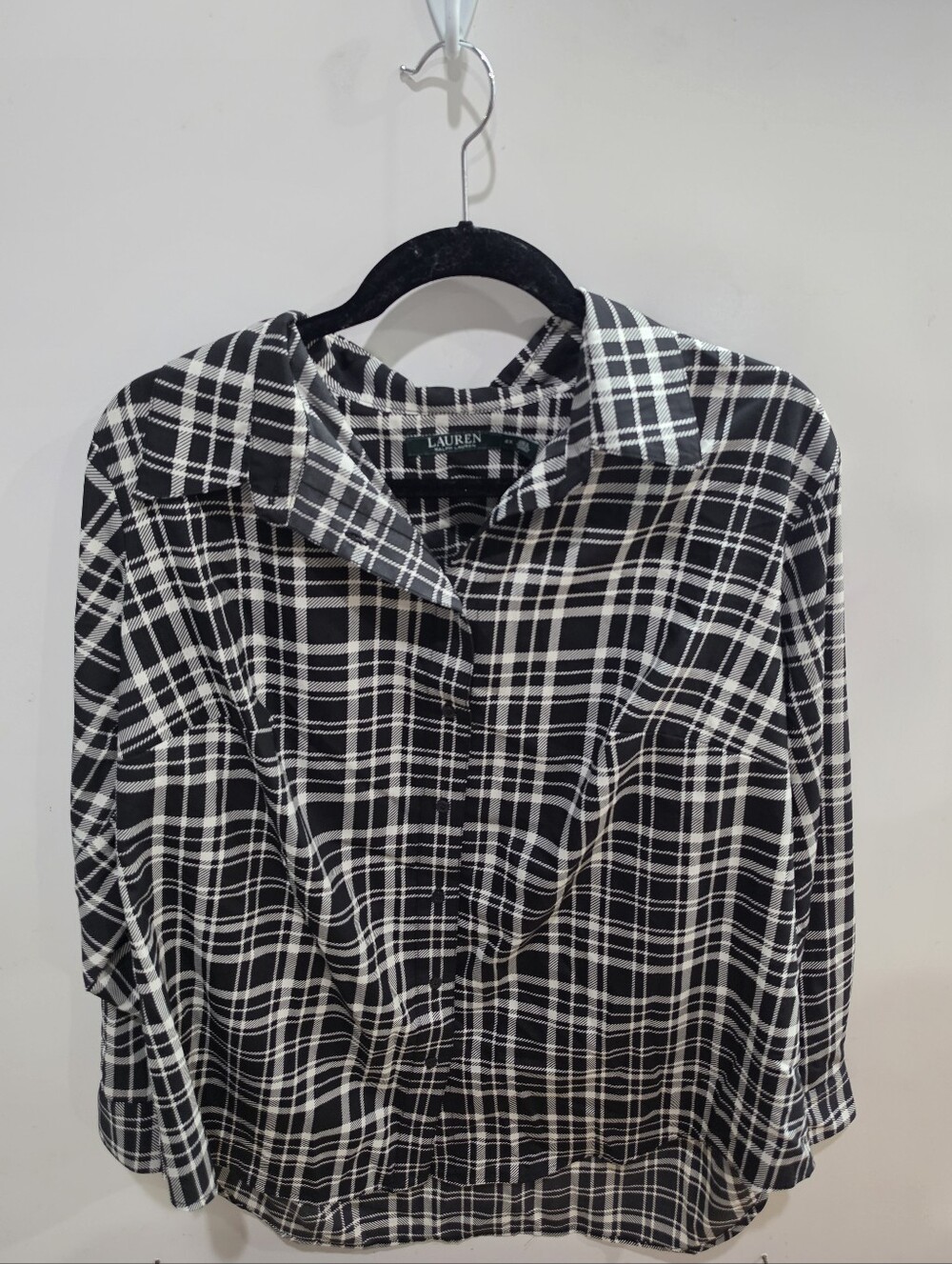 Lauren Ralph Lauren Black and White Plaid Casual Button-Down Shirt Size 2X